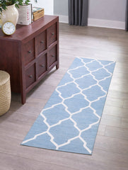 Handwoven Kilim Rug - Powder Blue Trellis (Length 6ft x Width 2ft).