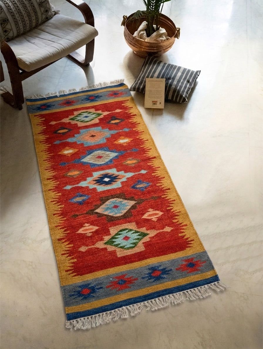 Handwoven Kilim Rug - Sunset Medallion (Length 6ft x Width 2ft)