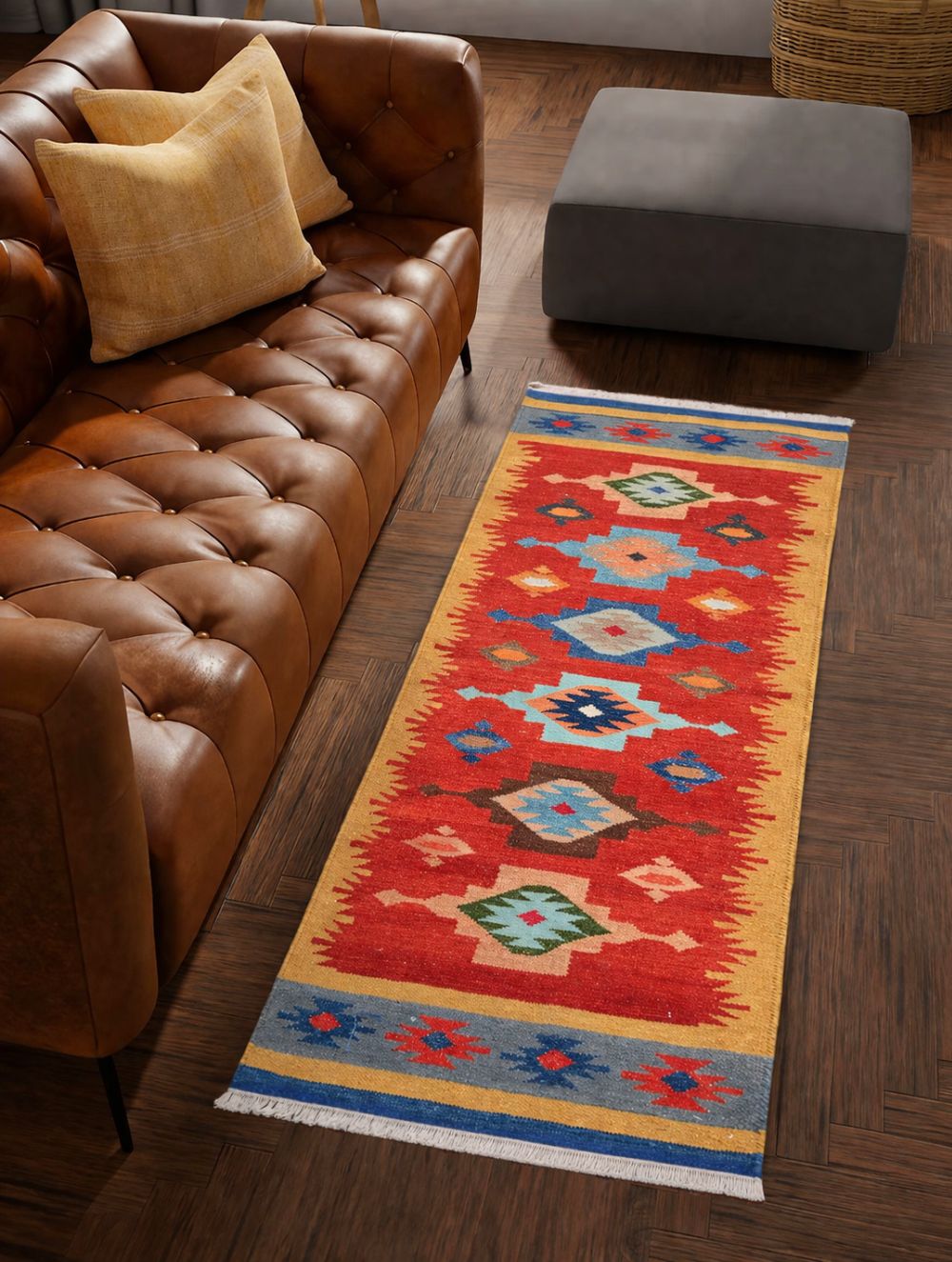 Handwoven Kilim Rug - Sunset Medallion (Length 6ft x Width 2ft)