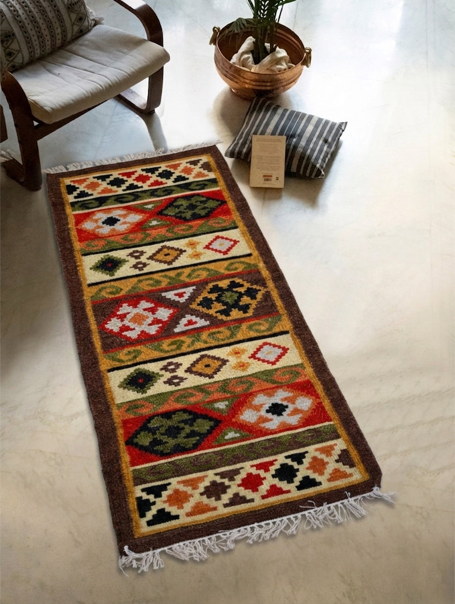 Handwoven Kilim Rug - Tribal Bands (Length 6ft x Width 2ft)