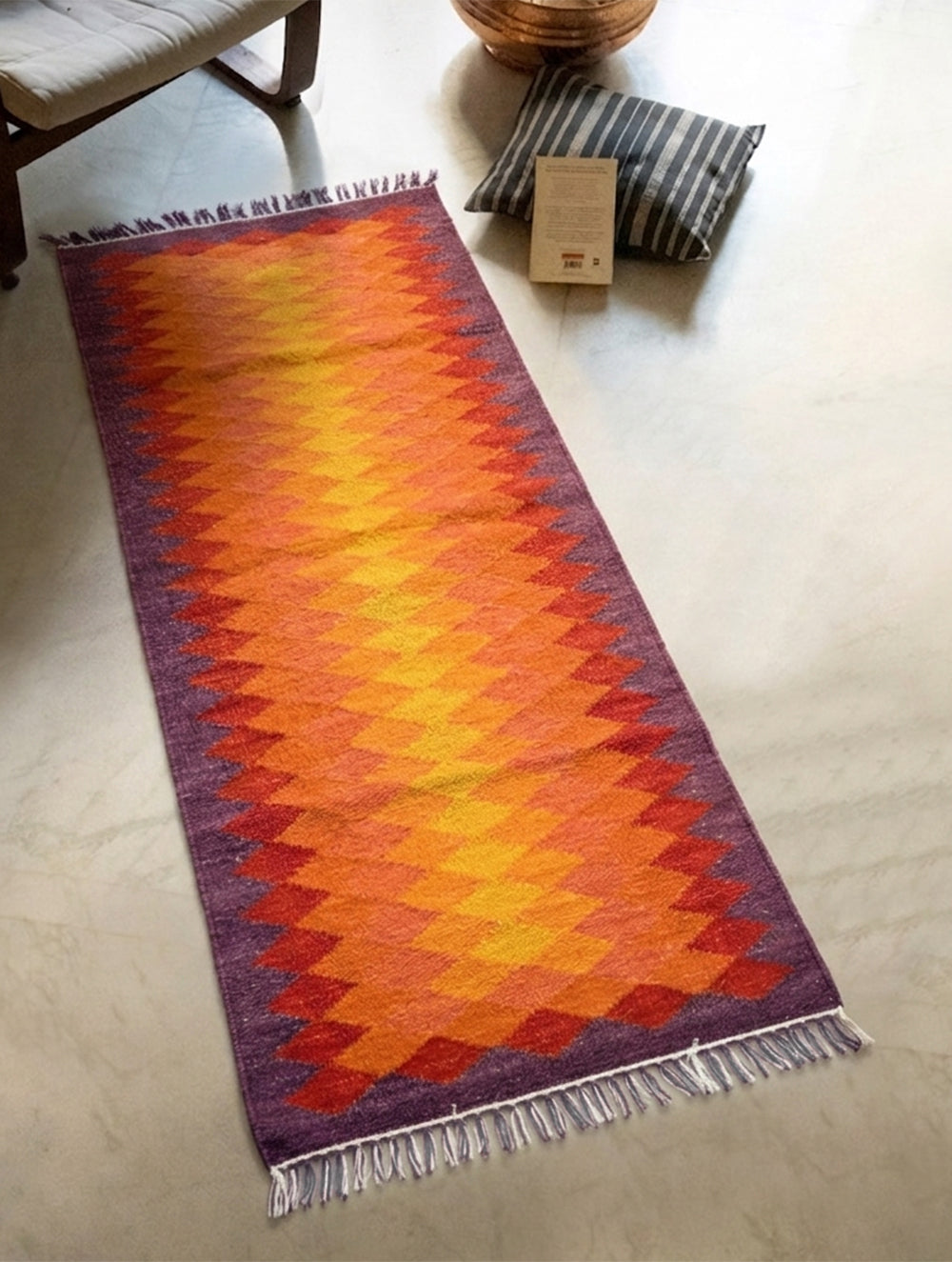 Handwoven Kilim Rug - Ember Gradient (Length 6ft x Width 2ft).