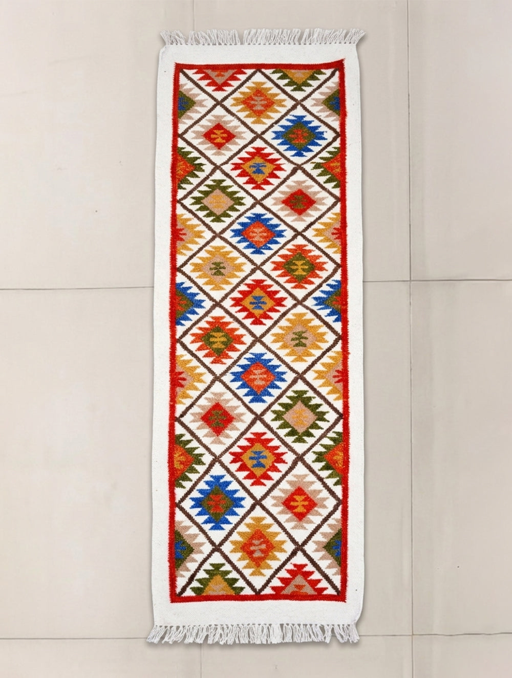 Handwoven Kilim Rug - Tribal Grid (Length 6 ft x Width 2ft)