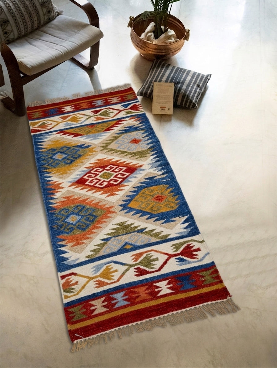 Handwoven Kilim Rug - Sapphire Heritage Medallion (Length 6 ft x Width 2ft)