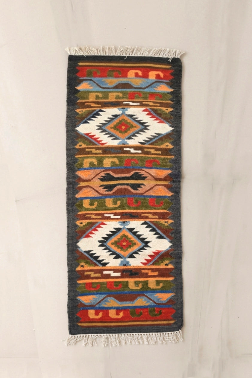 Handwoven Kilim Rug - Charcoal Layers (Length 6 ft x Width 2ft)