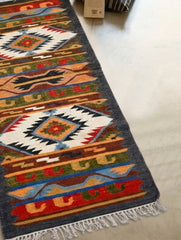 Handwoven Kilim Rug - Charcoal Layers (Length 6 ft x Width 2ft)
