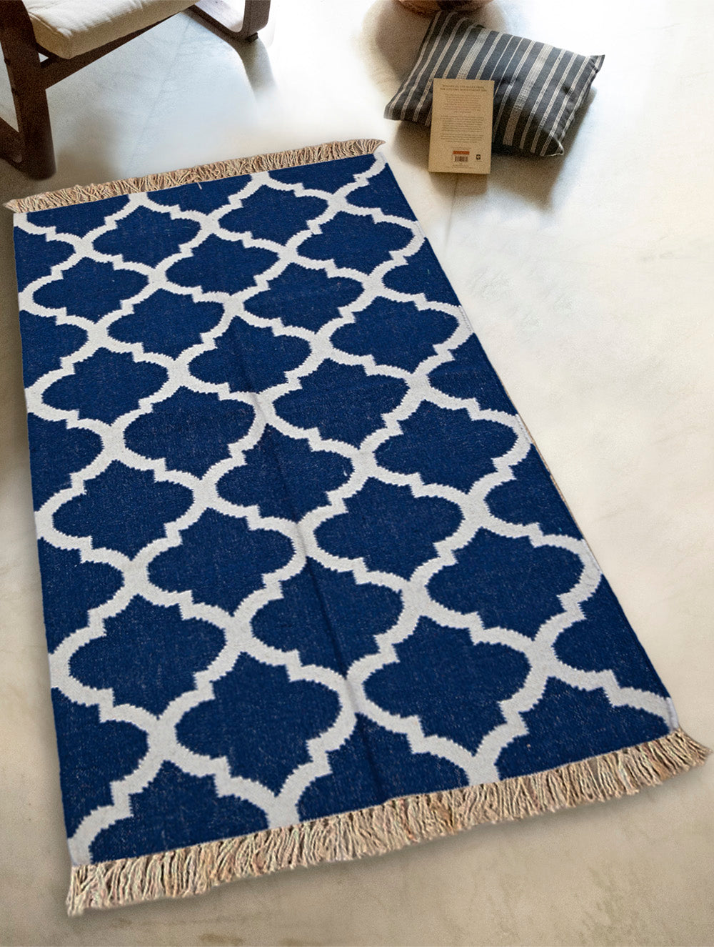 Handwoven Kilim Rug - Indigo Trellis