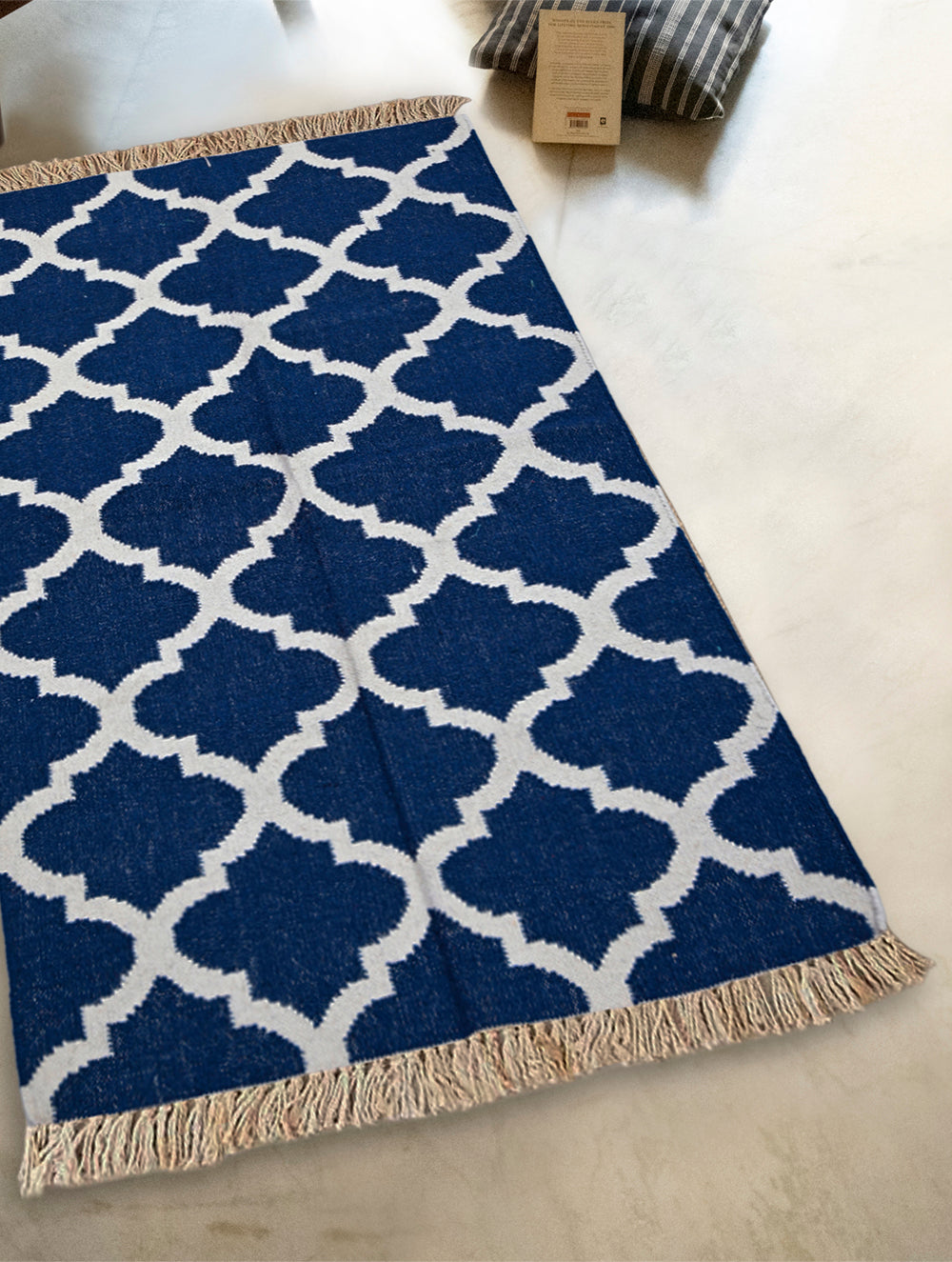 Handwoven Kilim Rug - Indigo Trellis