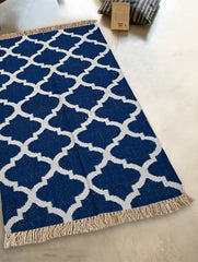 Handwoven Kilim Rug - Indigo Trellis