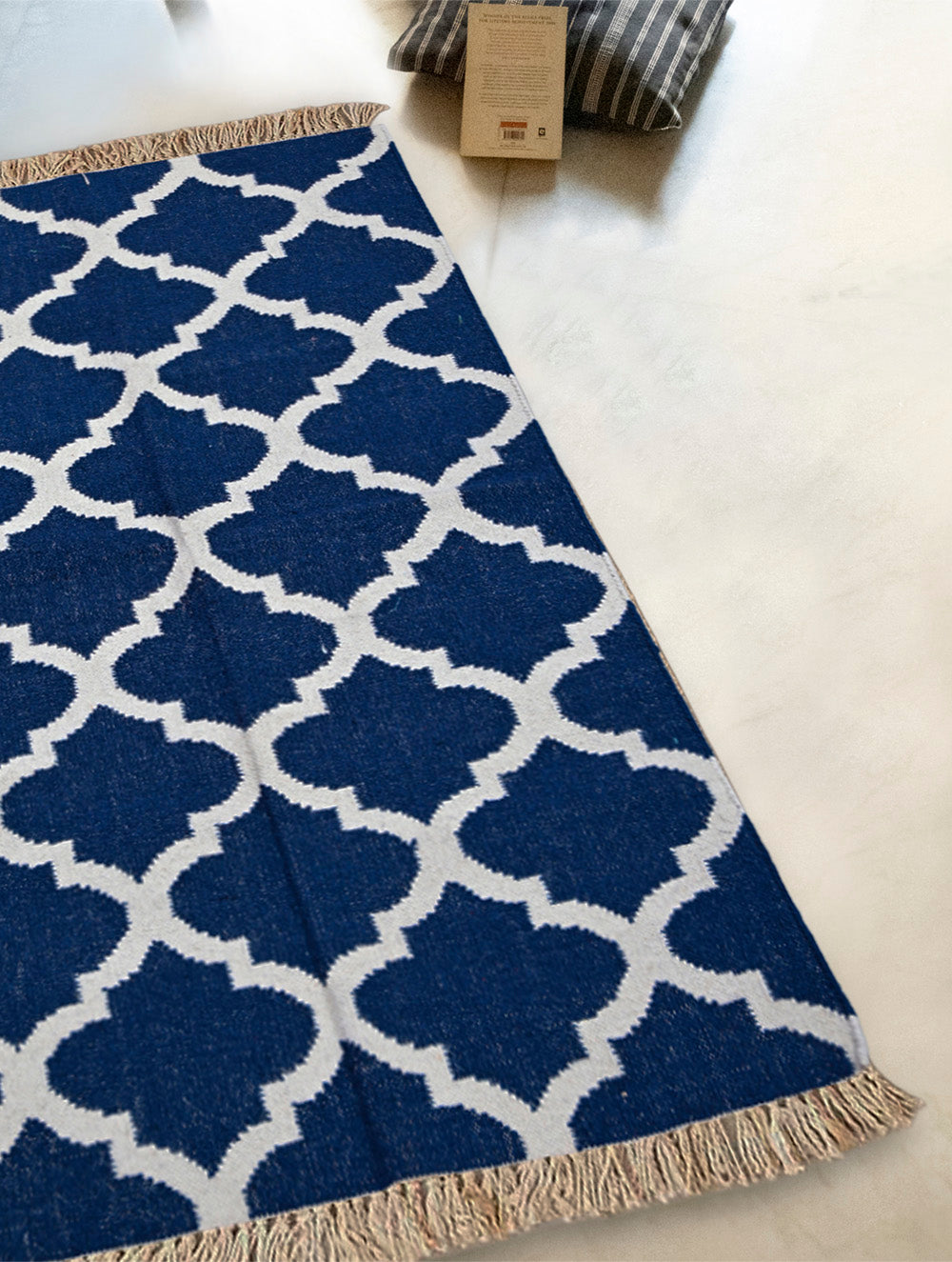 Handwoven Kilim Rug - Indigo Trellis