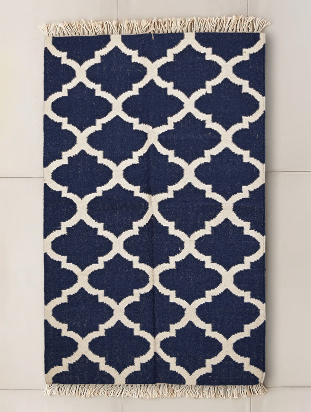 Handwoven Kilim Rug - Indigo Trellis