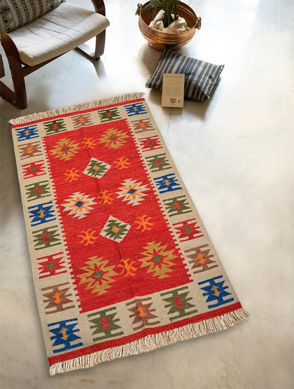 Handwoven Kilim Rug - Crimson Folk