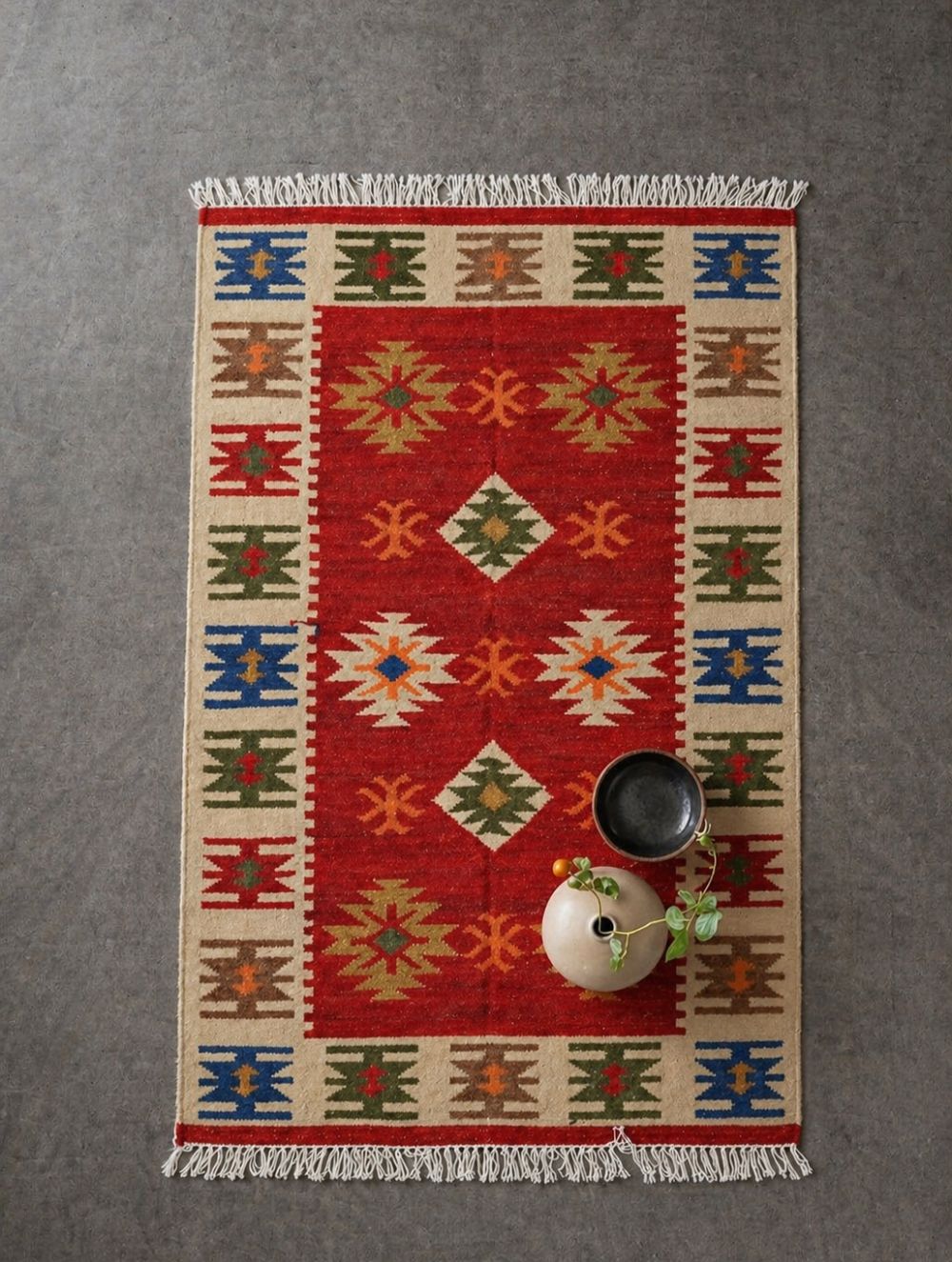 Handwoven Kilim Rug - Crimson Folk