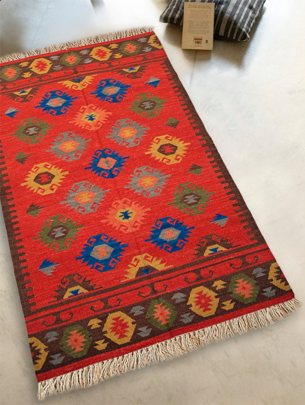 Handwoven Kilim Rug - Rust Medallion