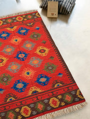 Handwoven Kilim Rug - Rust Medallion