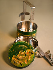 Exclusive Handpainted Kashmiri Art Steel Tiffin Box - Jungle Story 