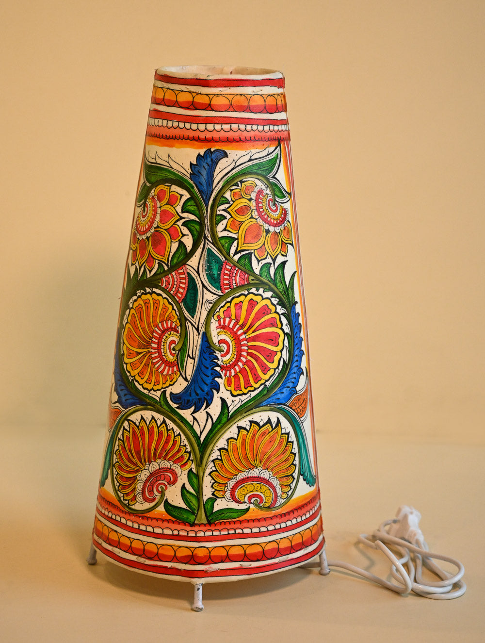 Andhra Leather Craft Lamp Shade - Blue Raga. Height - 17 inches