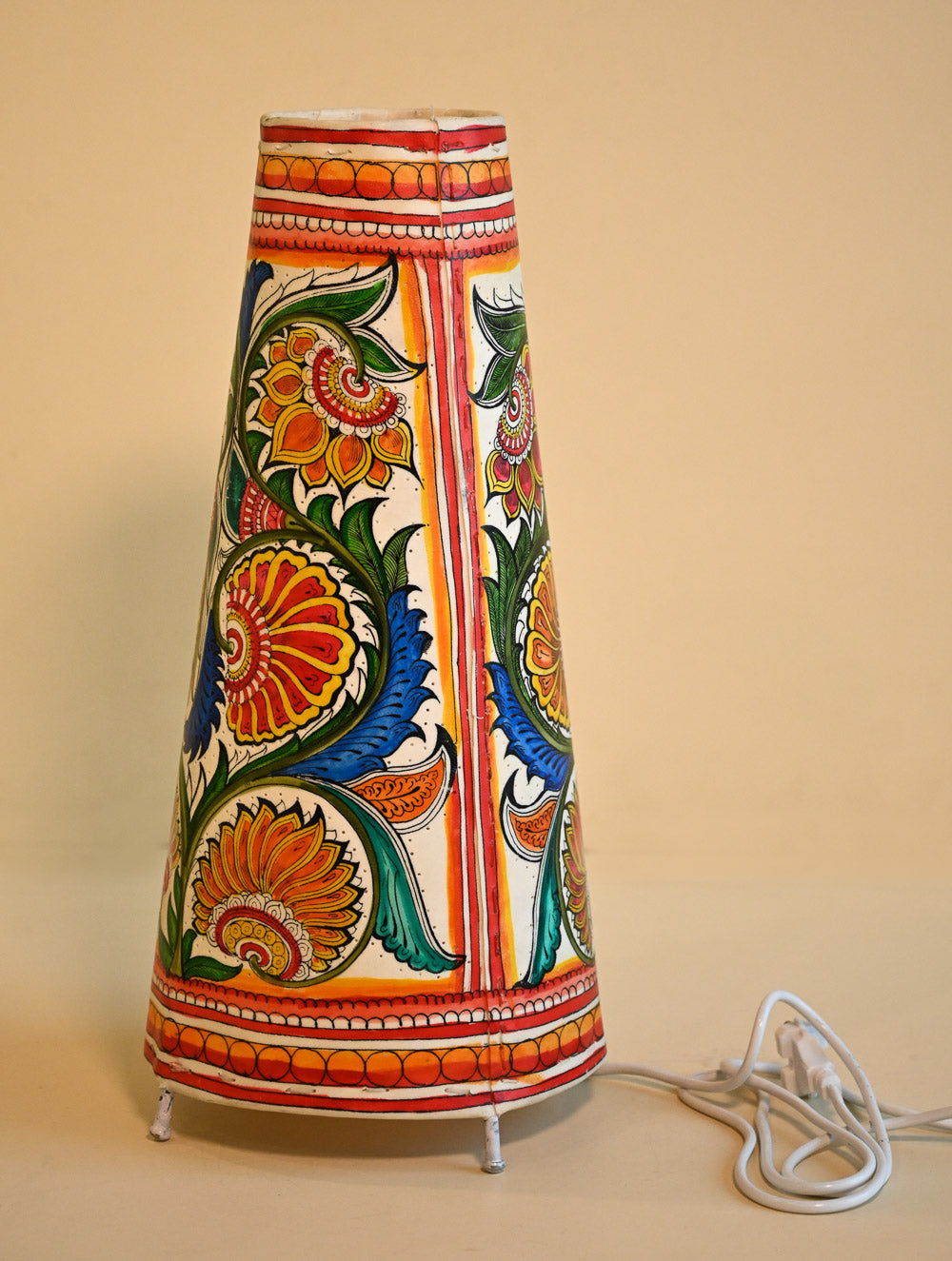 Andhra Leather Craft Lamp Shade - Blue Raga. Height - 17 inches