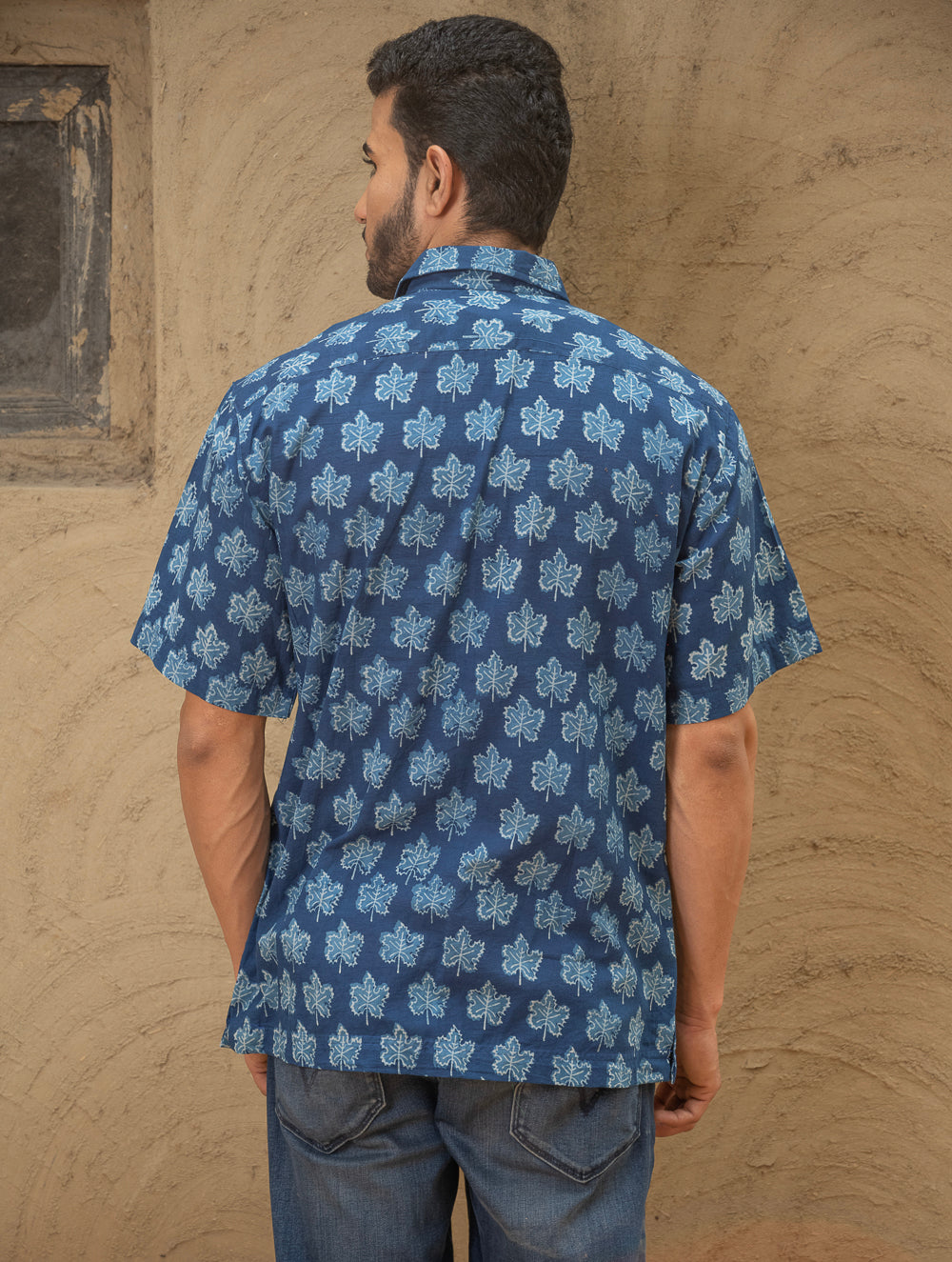 Load image into Gallery viewer, Dabu Hand Block Printed Cotton Shirt - Indigo Maple
