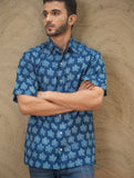 Dabu Hand Block Printed Cotton Shirt - Indigo Maple