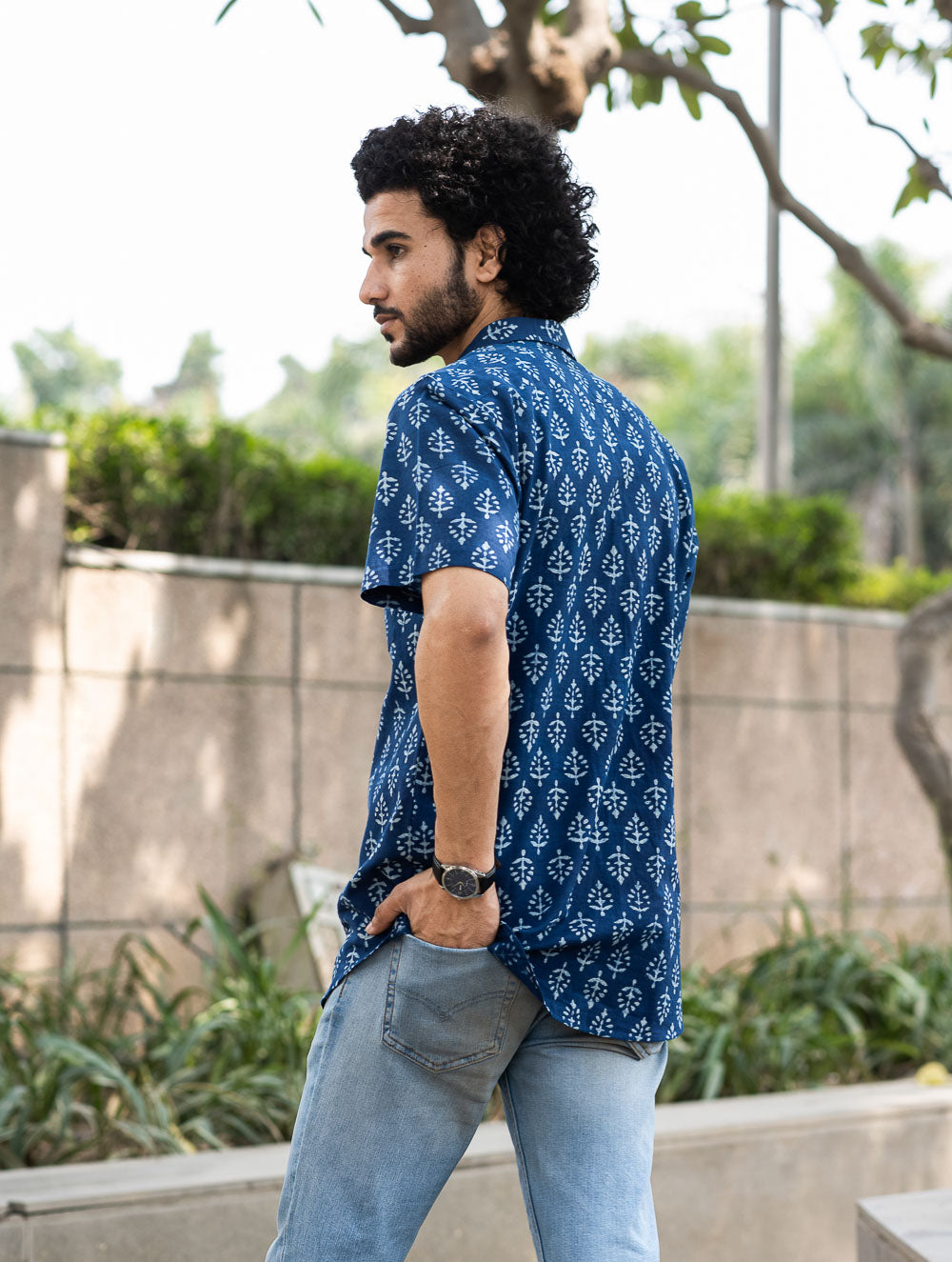 Dabu Hand Block Printed Cotton Shirt - Indigo Ornate 
