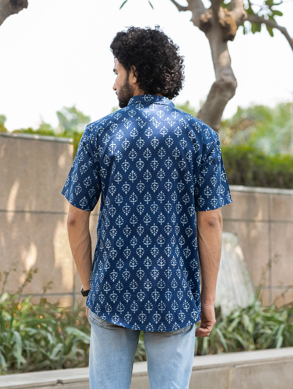 Dabu Hand Block Printed Cotton Shirt - Indigo Ornate 