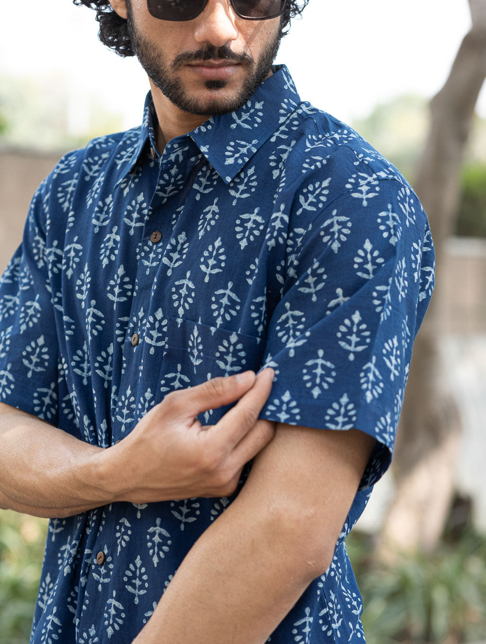 Dabu Hand Block Printed Cotton Shirt - Indigo Ornate 