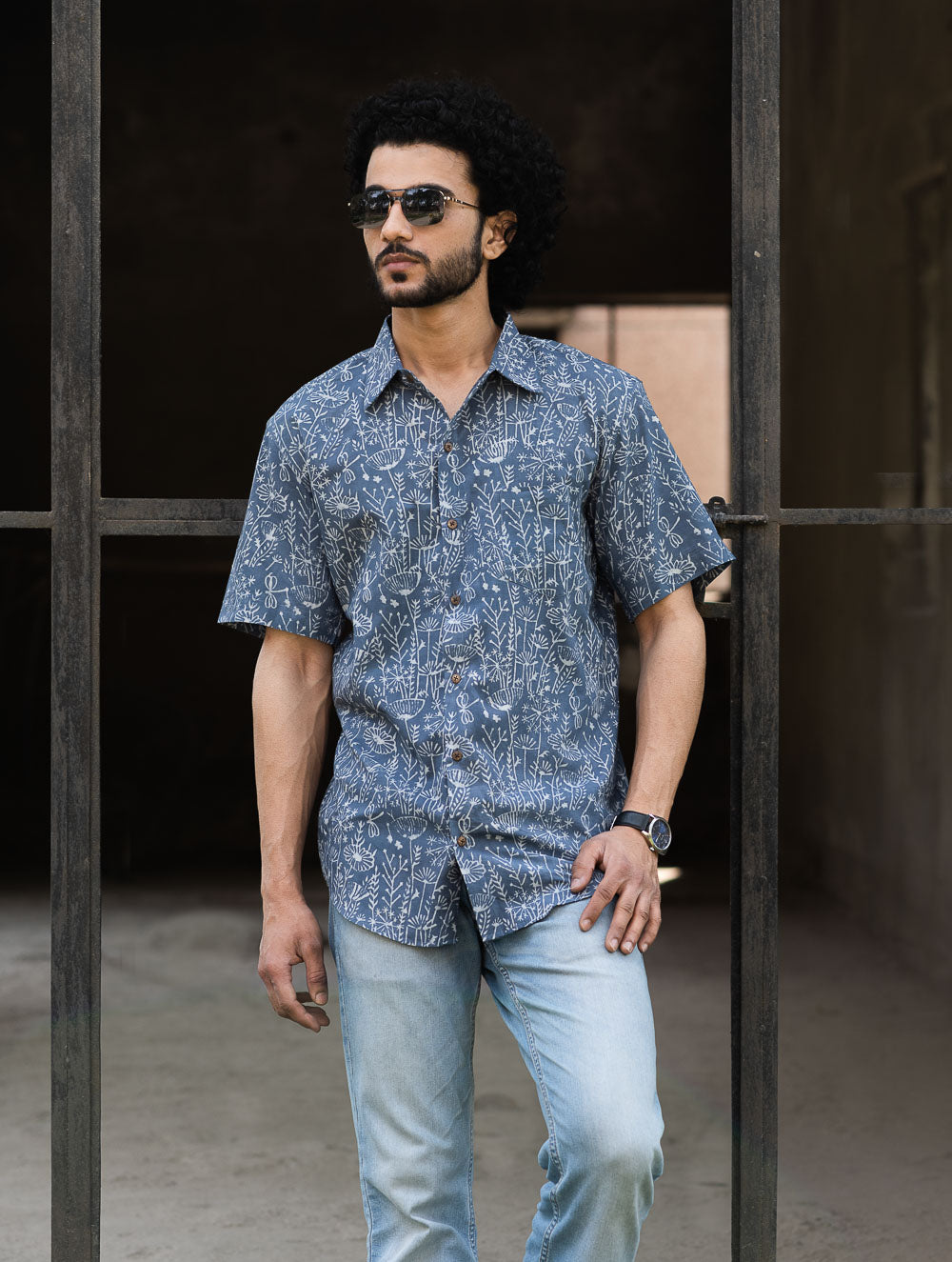 Dabu Hand Block Printed Cotton Shirt - Lavender Summer