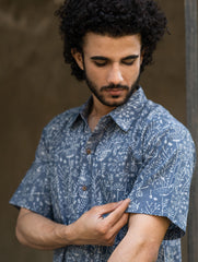 Dabu Hand Block Printed Cotton Shirt - Lavender Summer