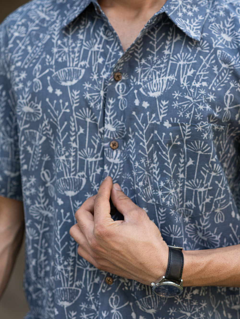 Dabu Hand Block Printed Cotton Shirt - Lavender Summer