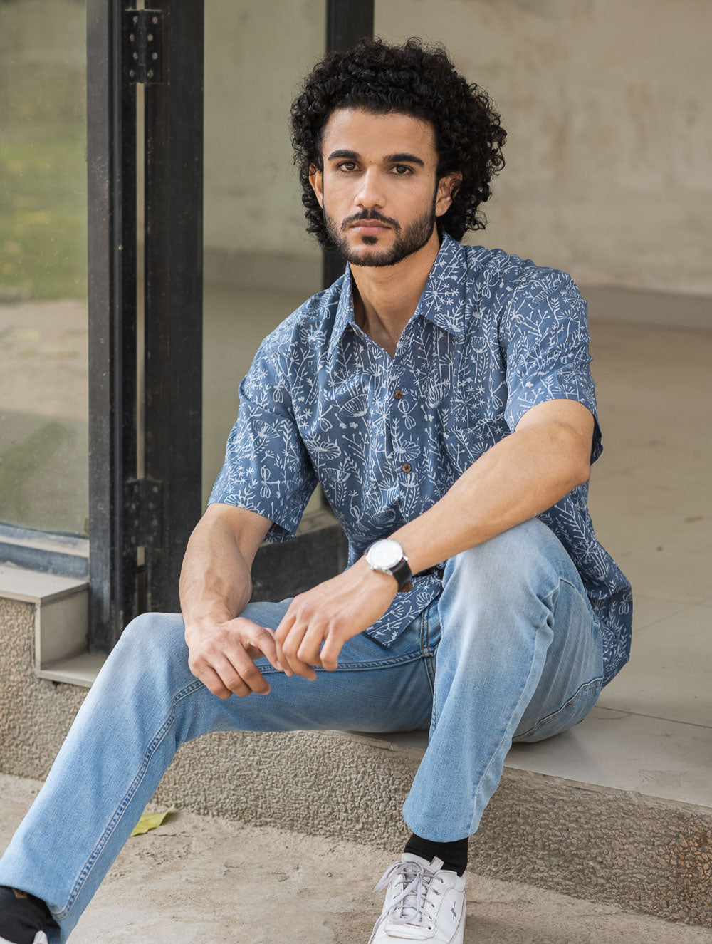 Dabu Hand Block Printed Cotton Shirt - Lavender Summer