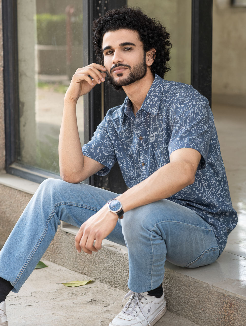 Dabu Hand Block Printed Cotton Shirt - Lavender Summer