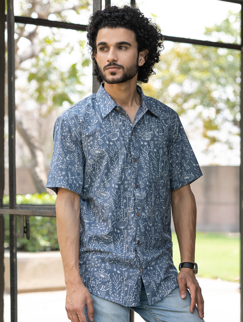 Dabu Hand Block Printed Cotton Shirt - Lavender Summer