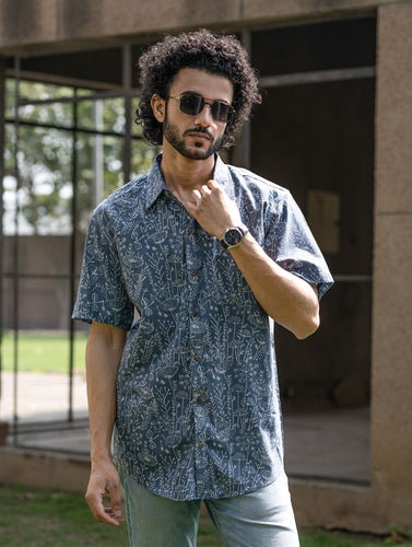 Dabu Hand Block Printed Cotton Shirt - Lavender Summer