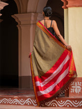 Load image into Gallery viewer, Deccan Elegance. Maharashtrian Small Checks Lugadi Saree - Kesar Katha