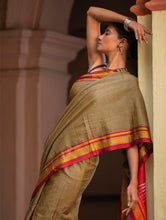 Load image into Gallery viewer, Deccan Elegance. Maharashtrian Small Checks Lugadi Saree - Kesar Katha