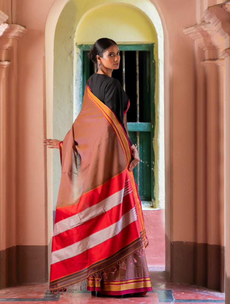 Deccan Elegance. Maharashtrian Small Checks Lugadi Saree - Ra?gamaati