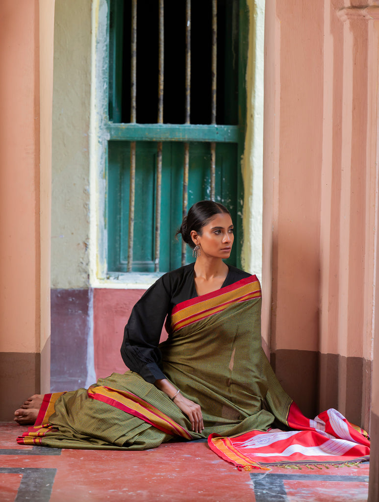 Deccan Elegance. Maharashtrian Small Checks Lugadi Saree - T?raChitra