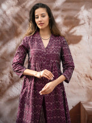 Elegant Classic. Light, Soft Ikat Handwoven Long Kurta Set - Purple Abstract (Set of Two)