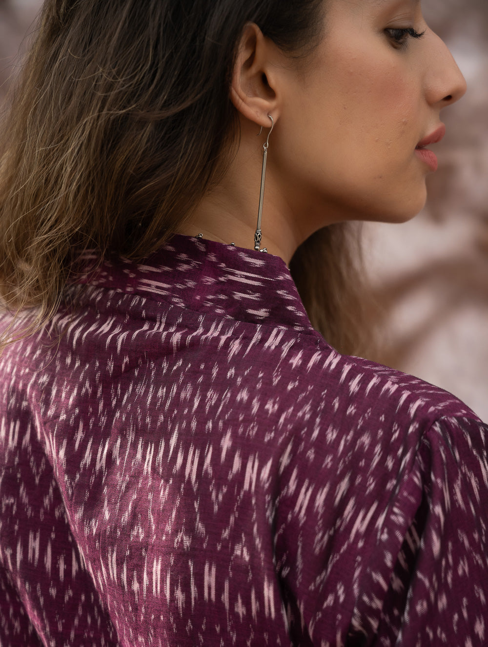 Load image into Gallery viewer, Elegant Classic. Light, Soft Ikat Handwoven Long Kurta Set - Purple Abstract (Set of Two)