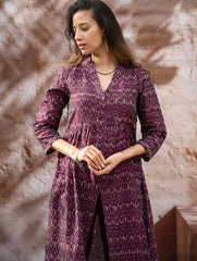 Elegant Classic. Light, Soft Ikat Handwoven Long Kurta Set - Purple Abstract (Set of Two)
