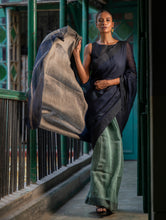 Load image into Gallery viewer, Elegant Handwoven Bengal Linen Saree - Midnight Whisper