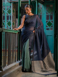 Elegant Handwoven Bengal Linen Saree - Midnight Whisper