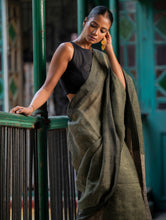 Load image into Gallery viewer, Elegant Handwoven Bengal Linen Saree - Mint Moods