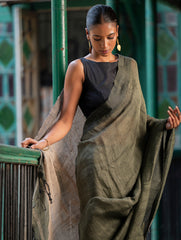Elegant Handwoven Bengal Linen Saree - Mint Moods