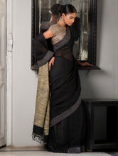 Load image into Gallery viewer, Elegant Kantha Embroidered Handwoven Bengal Linen Saree - Twilight Draft