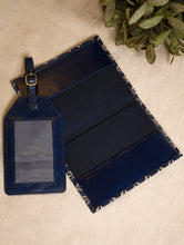 Load image into Gallery viewer, Embossed Leather Travel Set - Blue Anchor (Set of 2)