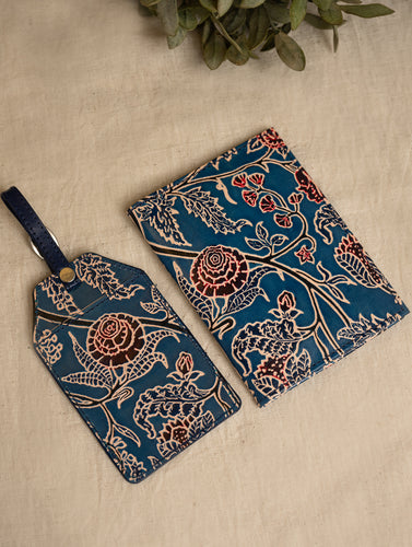 Embossed Leather Travel Set - Blue Vine (Set of 2)