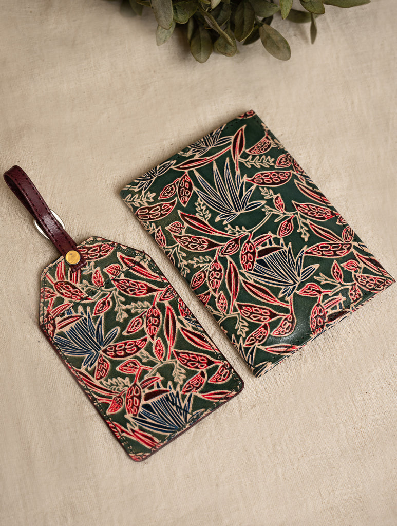Embossed Leather Travel Set - Forest Flowers (Set of 2)
