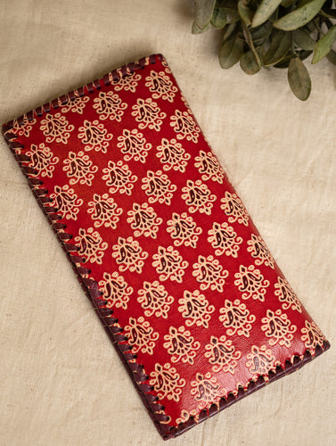 Embossed Leather Wallet - Red Ornate