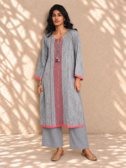 Ethnic Weaves. Bengal Handwoven Jamdani Light & Soft Mul Cotton Loose Fit Kurta - Soft Grey, (2 pc set)